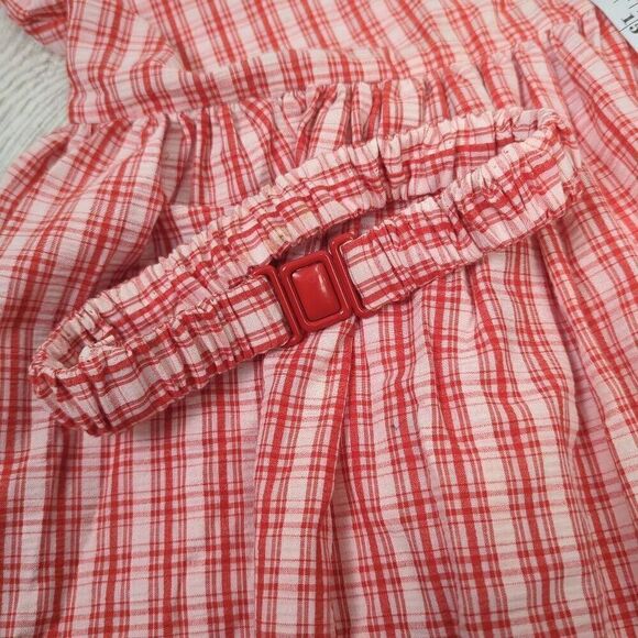 Little Girls Approx Medium Red White Check Sleeveless Dress Apple Embellishments - Picture 7 of 10